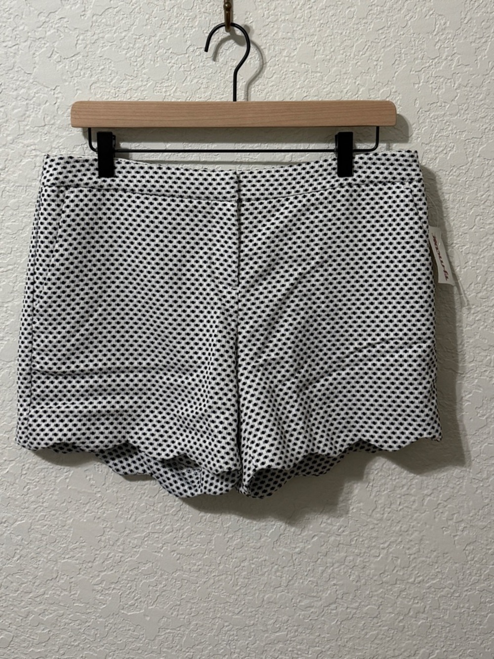 Cynthia Rowley White and Black Polka Dot Scallop Hem High Waist Shorts